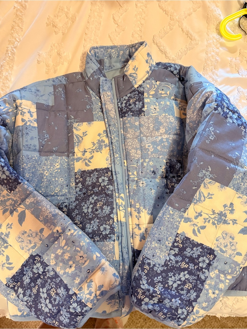 Altar'd State Light Blue Quilted Jacket with Cream Label